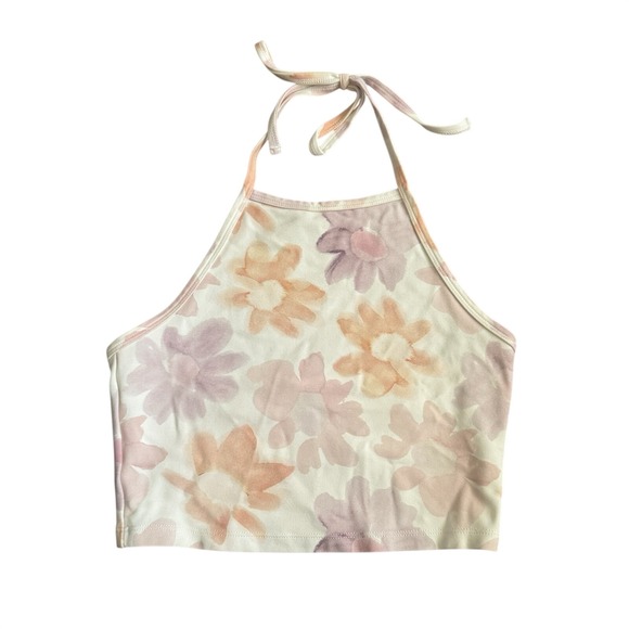 Sunday Best Tops - Sunday Best Purple & Orange Floral Halter Crop Top Womens Size Small